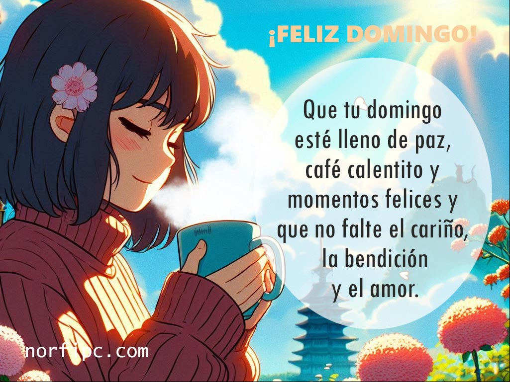 ¡Buenos días!
Que tu domingo esté lleno de paz, café calentito y momentos felices y que no falte el cariño, las bendiciones y el amor Chica con flores al amanecer. ilustración