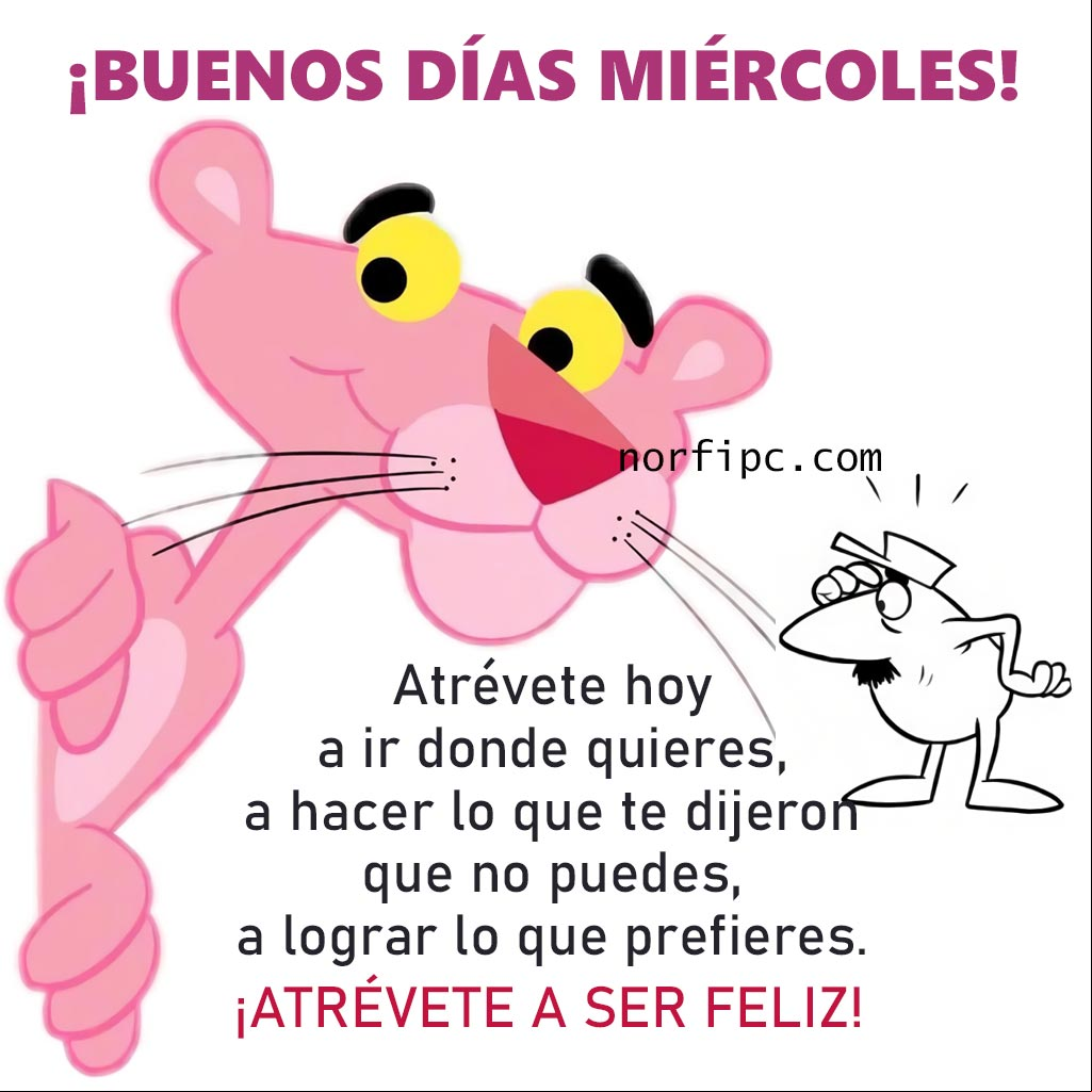 Atrévete hoy a ir donde quieres, a hacer lo que te dijeron que no puedes, a lograr lo que prefieres. ¡Atrévete a ser feliz! Pantera rosa dando los buenos dias