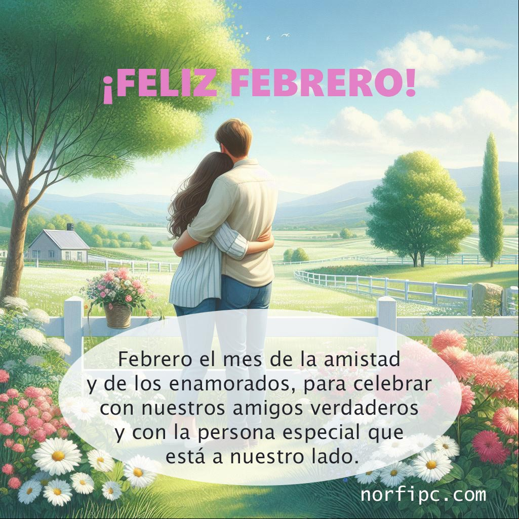 Febrero es el mes de la amistad y de los enamorados, para celebrar con nuestros amigos verdaderos y con la persona especial que está a nuestro lado Hombre y mujer en paisaje con flores