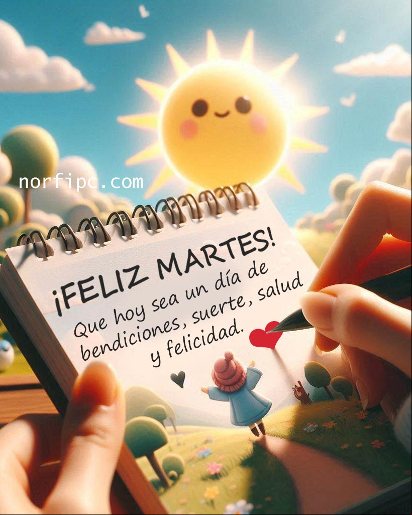 ¡Feliz martes! Que hoy sea un día de bendiciones, suerte, salud y felicidad Mano escribiendo una nota de feliz martes