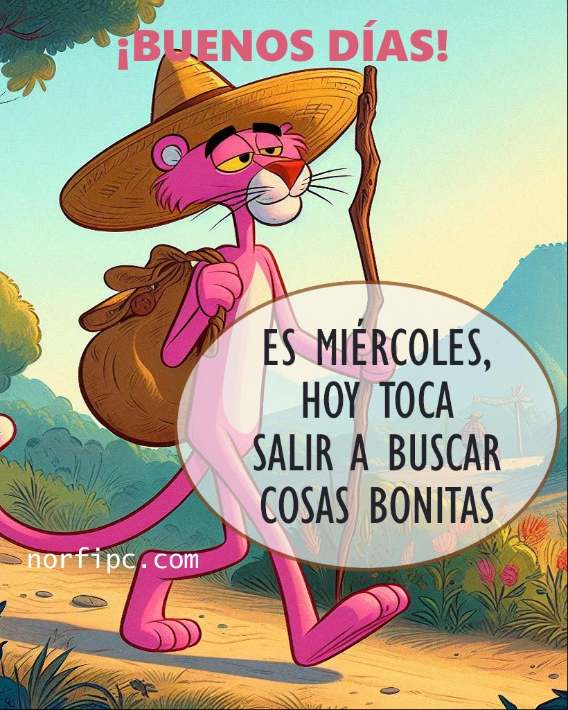 Que hoy encuentres muchas cosas bonitas en tu día, una amistad verdadera, un amor sincero y mucha alegría. ¡Que tengas un lindo día! La Pantera Rosa caminando por un camino