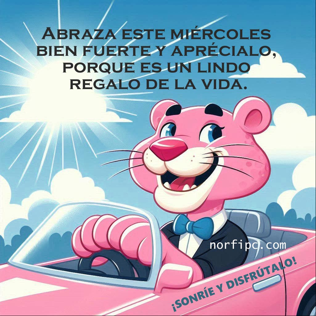 Abraza este miércoles bien fuerte y aprécialo, porque este día es un lindo regalo de la vida. ¡Sonríe y disfrútalo! La Pantera Rosa conduciendo un auto
