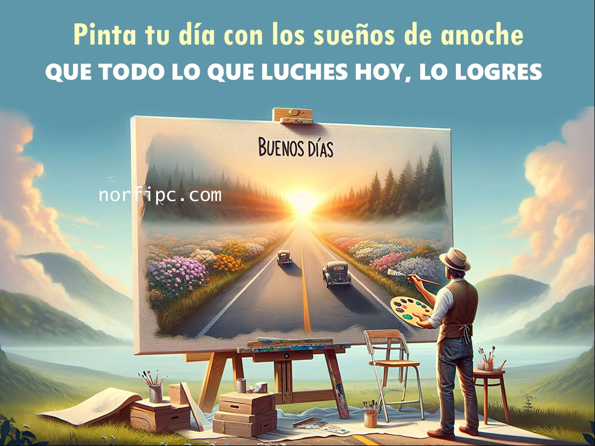 Pinta tu día con los colores de los sueños de anoche y ve por ellos. Yo te deseo que todo lo que luches, lo logres Pintor pintando paisaje al amanecer
