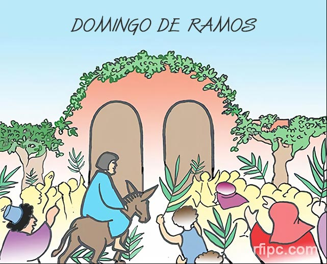 Dibujo que representa el Domingo de Ramos, la entrada triunfal de Jesucristo en Jerusalén Domingo de Ramos. Entrada triunfal de Jesucristo en Jerusalén