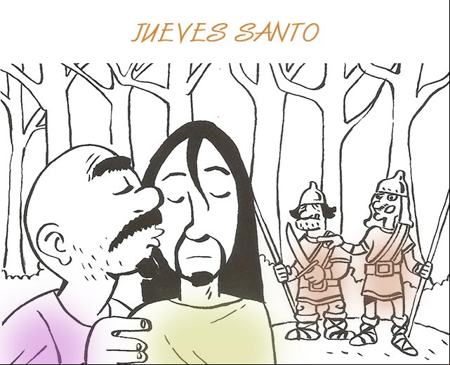 Jueves Santo, Judas traciona a Jesús y señala a los esbirros quien era con un beso Jueves Santo, Judas traciona a Jesús y señala a los esbirros quien era con un beso