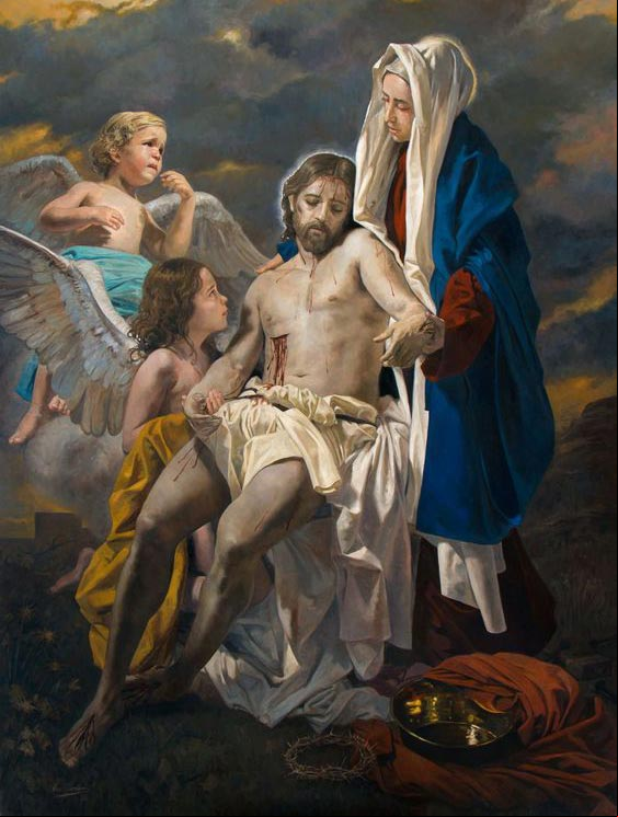 María recibe el Cuerpo de Jesús cuando lo bajan de la Cruz - Los Siete dolores de la Virgen María María recibe el Cuerpo de Jesús cuando lo bajan de la Cruz - Los Siete dolores de la Virgen María