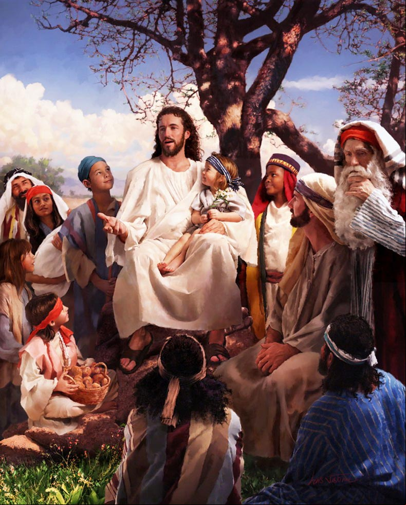 Jesús rodeado de niños. Bella pintura que representa el amor de Jesús por los niños. #ImagenesJesus Pintura de Jesús rodeado de niños