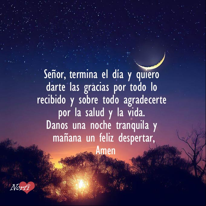 Señor, termina el día y quiero darte las gracias por todo lo recibido y sobre todo agradecerte por la salud y la vida. Danos una noche tranquila y mañana un feliz despertar. Amen Luna en creciente saliendo por el horizonte detras de arboles