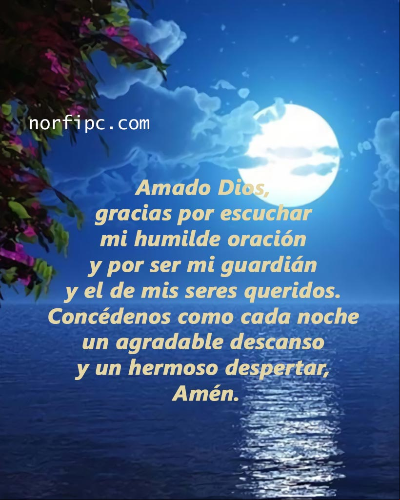 Amado Dios, gracias por escuchar mi humilde oración y por ser mi guardián y el de mis seres queridos. Concédenos como cada noche un agradable descanso y un hermoso despertar. #oraciones Noche de luna llena sobre el mar
