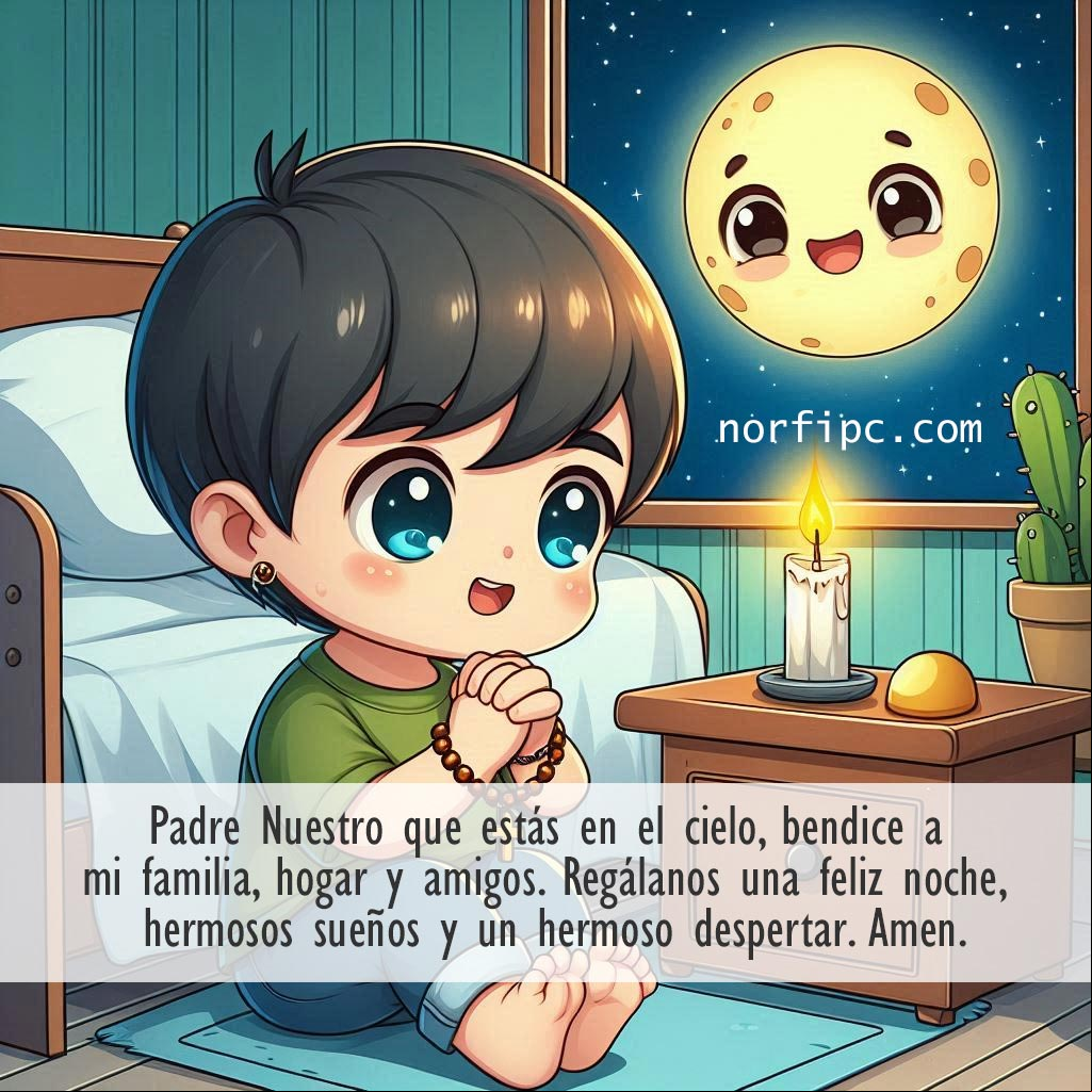 Padre Nuestro que estás en el cielo, bendice a mi familia, hogar y amigos. Regálanos una feliz noche, hermosos sueños y un hermoso despertar. Amen. #oraciones Chico arrodillado en su cuarto orando a Diosa