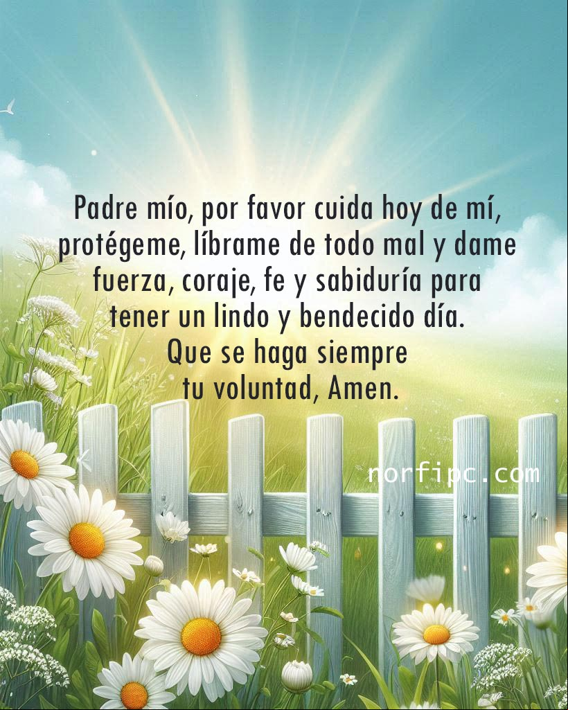 Padre mío, por favor cuida hoy de mí, protégeme, líbrame de todo mal y dame fuerza, coraje, fe y sabiduría para tener un lindo y bendecido día. Que se haga siempre tu voluntad, Amen Paisaje al amanecer