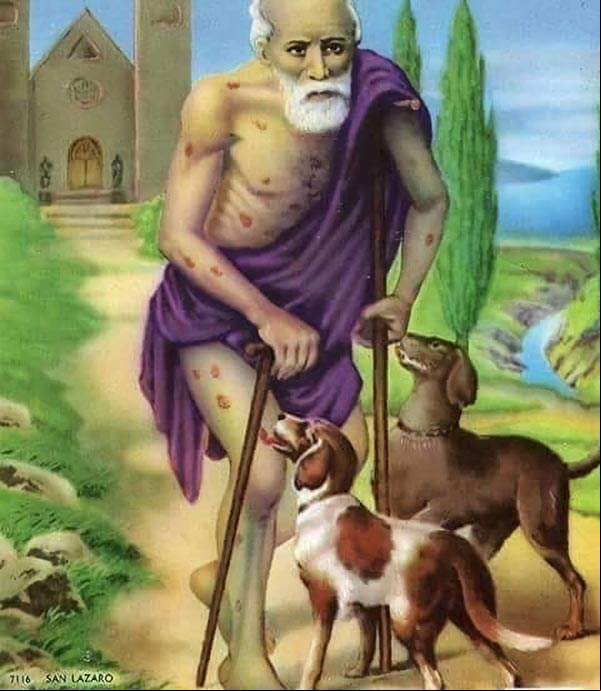 Pintura que representa a San Lázaro, con la muleta y los dos perros Pintura que representa a San Lázaro, con la muleta y los dos perros