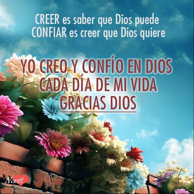 Creer es saber que Dios puede y confiar es creer que Dios quiere. Yo creo y confío en Dios cada día de mi vida. Gracias Dios Muro de piedra cubierto de flores