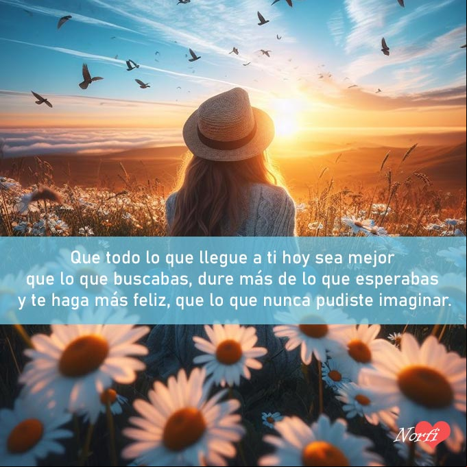 Hoy te deseo que todo lo que llegue a ti, sea mejor que lo que buscabas, dure más de lo que esperabas y te haga más feliz, que lo que nunca pudiste imaginar. #MensajesBendicion Chica sentada de espaldas mirando el amanecer