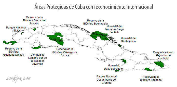 Mapa de las Áreas Protegidas de Cuba con reconocimiento internacional Mapa de las Áreas Protegidas de Cuba con reconocimiento internacional