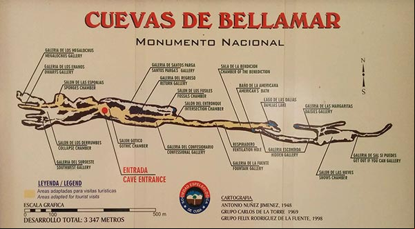 Mapa de las Cuevas de Bellamar con las principales galerías y salones Mapa de las Cuevas de Bellamar con las principales galerías y salones