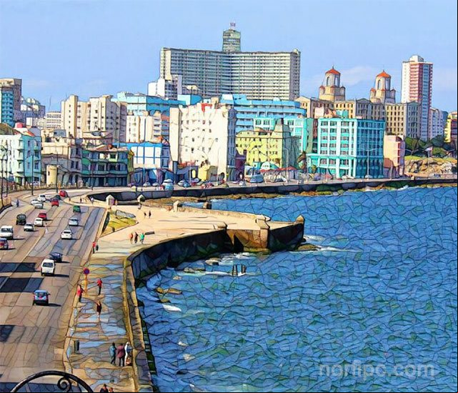 Paisaje del Malecón de la Habana y al fondo los edificios del Vedado Paisaje del Malecón de la Habana y al fondo los edificios del Vedado