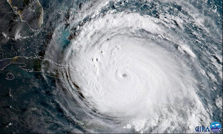 Foto tomada por el satélite GOES-16 de la NASA, del huracán Irma, pasando al norte de la zona oriental de Cuba Imagen de satélite del huracán Irma