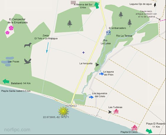 Mapa de la Playa Mayabeque y los lugares de interés cercanos Mapa de la Playa Mayabeque y los lugares de interés cercanos