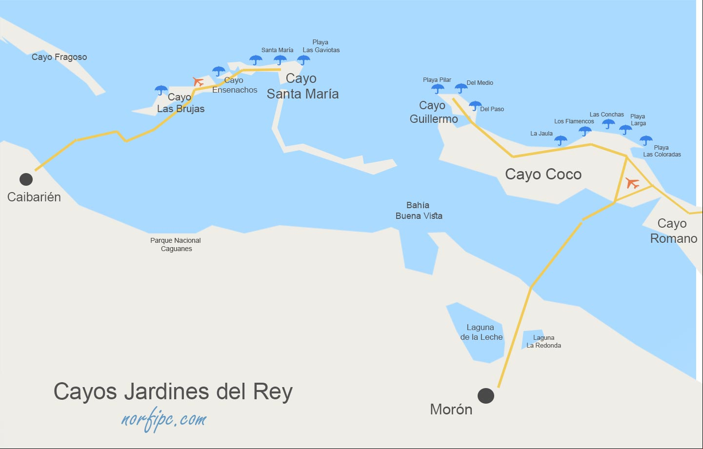 Mapa de los cayos de Jardines del Rey, Cuba con sus vías de Mapa de los cayos de Jardines del Rey, Cuba con sus vías de