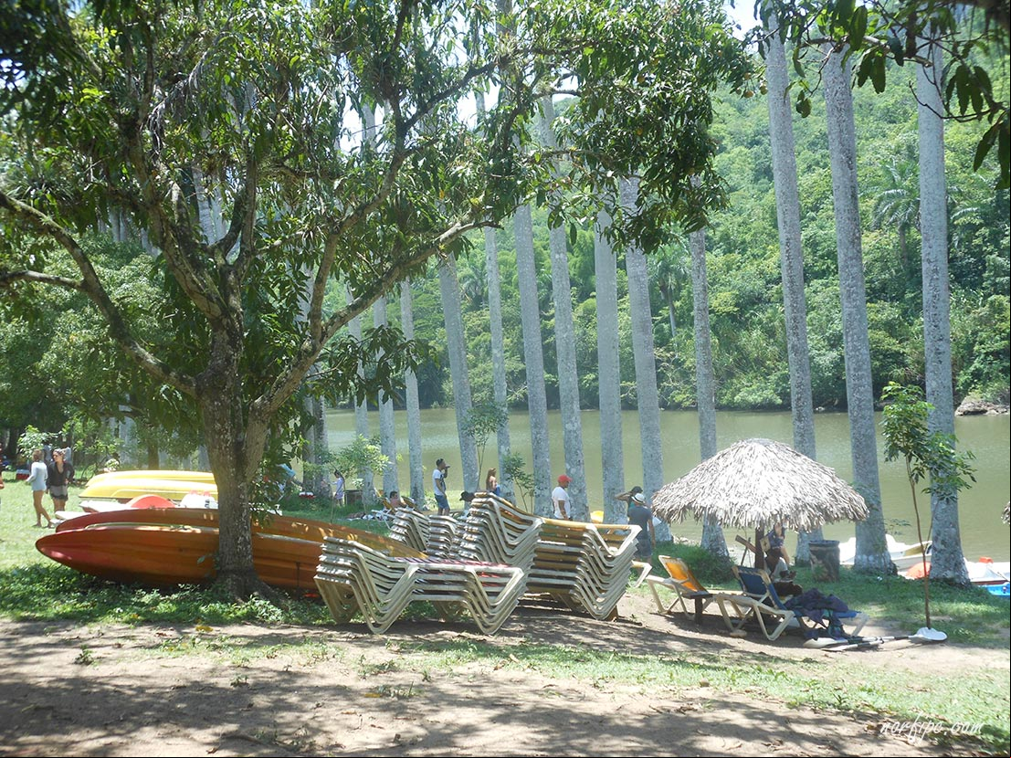 Cabañas, sombrillas rusticas, columpios y tumbonas para descansar a la orilla del Rio Canímar Cabañas, sombrillas rusticas, columpios y tumbonas para descansar a la orilla del Rio Canímar