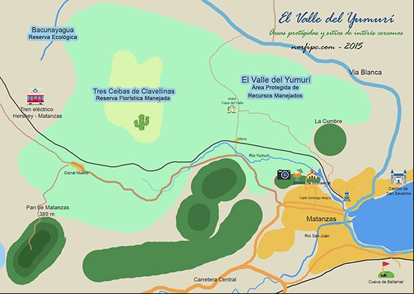 Mapa del Valle del Yumurí y otros lugares de interés turístico y geográfico a su alrededor Mapa del Valle del Yumurí y otros lugares de interés turístico y geográfico a su alrededor