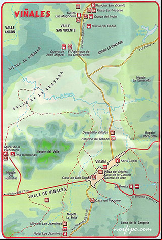 Mapa del Valle de Viñales y sus alrededores con todos los lugares de interés turístico Mapa del Valle de Viñales y sus alrededores con todos los lugares de interés turístico