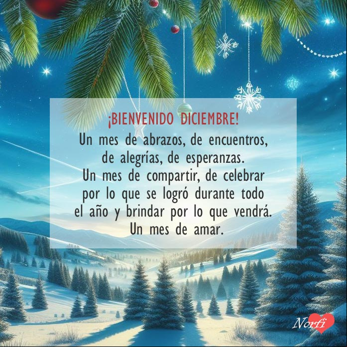 Paisaje de diciembre con adorno navideños y nieve