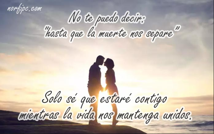 No te puedo decir "hasta que la muerte nos separe". Solo sé que estaré contigo mientras la vida nos mantenga unidos Imágenes y fotos adornadas con frases de amor