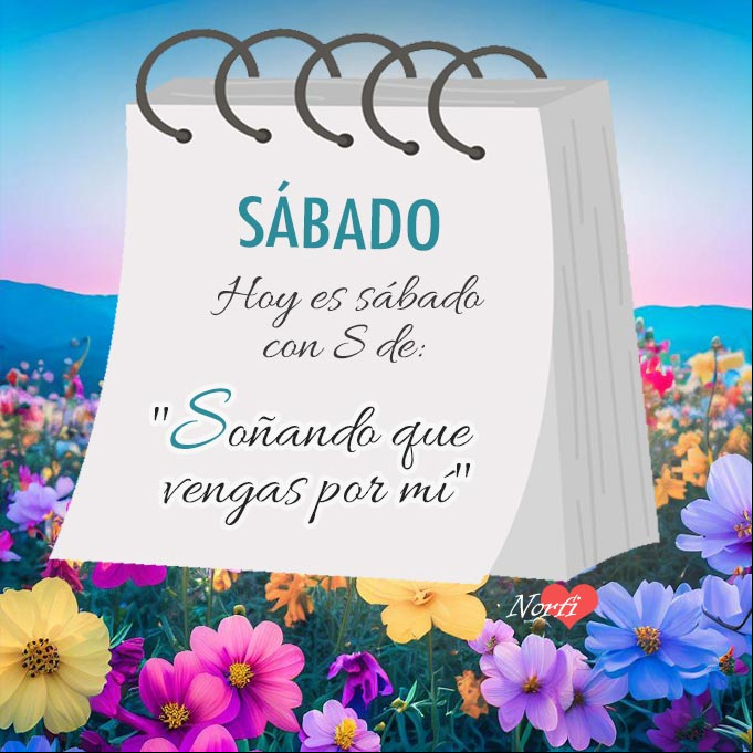 Hoy es sábado con S de: 'Soñando que vengas por mí' Nota sobre fondo de amanecer con flores