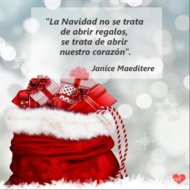 La Navidad no se trata de abrir regalos, se trata de abrir nuestro corazón. Cita de Janice Maeditere La Navidad no se trata de abrir regalos, se trata de abrir nuestro corazón
