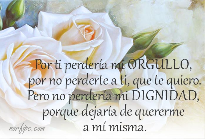 Por ti perdería mi orgullo, por no perderte a ti, que te quiero. Pero no perdería mi dignidad, porque dejaría de quererme a mí misma. #Orgullo Perder mi orgullo y mi dignidad