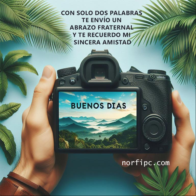 Con solo dos palabras cada mañana te envío un abrazo fraternal y te recuerdo de mi sincera amistad: ¡BUENOS DÍAS!! Cámara con paisaje y las palabras buenos dias