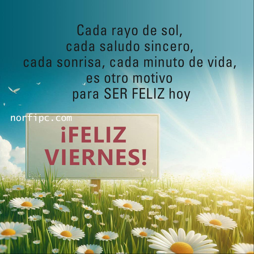 Cada rayo de sol, cada saludo sincero, cada sonrisa, cada minuto de vida, es otro motivo para ser feliz hoy Amanecer en un prado con mensaje inspirador para el viernes
