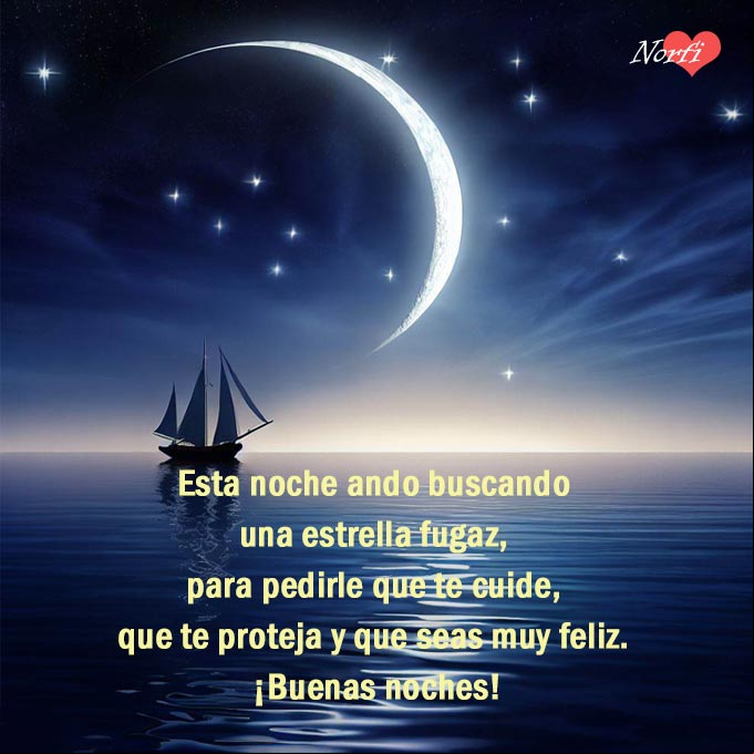 Esta noche ando buscando una estrella fugaz, para pedirle que te cuide, que te proteja y que seas muy feliz Paisaje de noche estrellada con luna