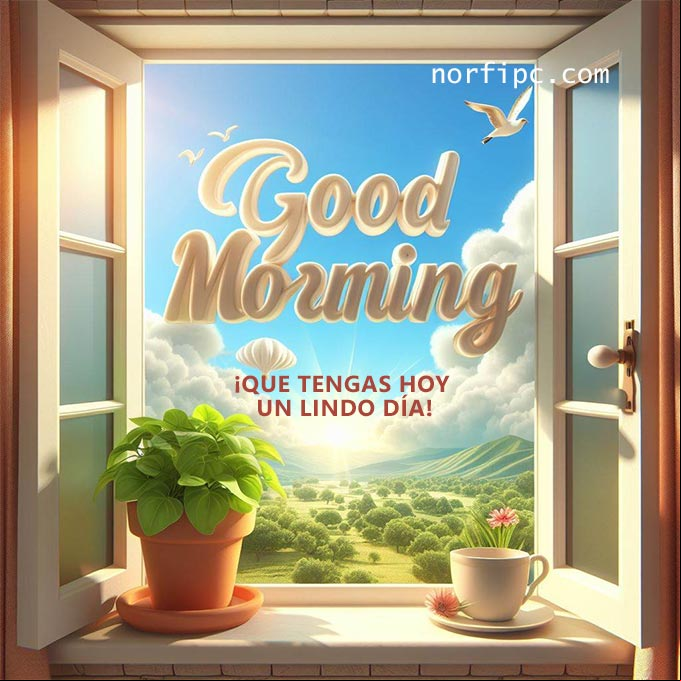 Dos palabras, diez letras, mil deseos de que tengas hoy un lindo día, un millón de ganas de que seas feliz toda la vida: ¡Buenos días! Ventana abierta al amanecer de un nuevo dia