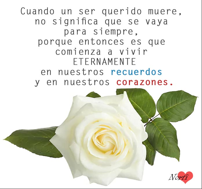 Cuando un ser querido muere, no significa que se vaya para siempre, porque entonces es que comienza a vivir eternamente, en nuestros recuerdos y nuestros corazones Cuando un ser querido muere