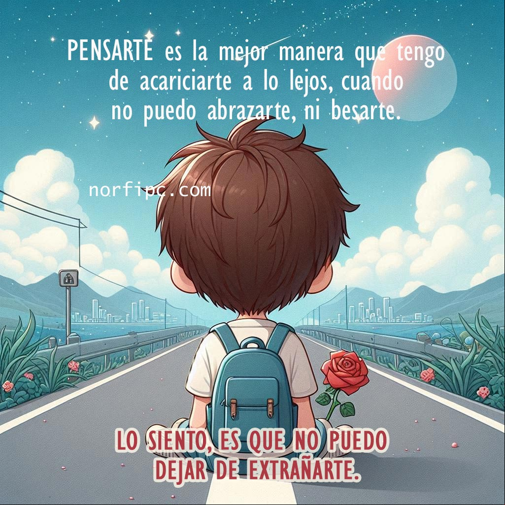 Pensarte es la mejor manera que tengo de acariciarte a lo lejos, cuando no puedo abrazarte, ni besarte Chico sentado en medio de una carretera que se pierde en la distancia