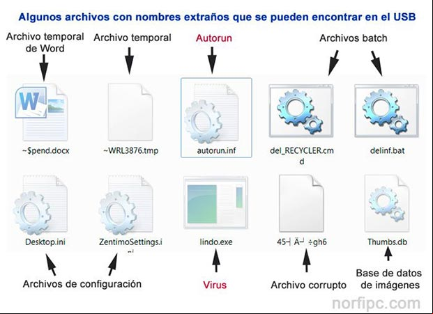 Algunos archivos con nombres extraños y raros que se pueden encontrar en el USB