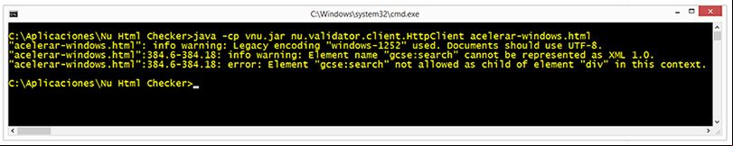 Revisando una página con el Validador Nu Html Checker desde la línea de comandos de Windows Revisando una página con el Validador Nu Html Checker desde la línea de comandos de Windows