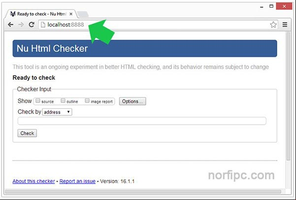 Ventana del Validador Nu Html Checker funcionando offline en la computadora Ventana del Validador Nu Html Checker funcionando offline en la computadora