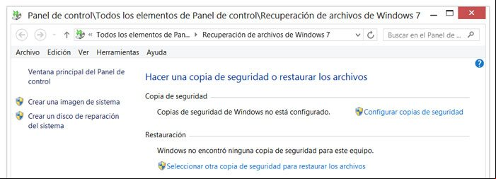 Crear una copia de seguridad o restaurar una existente en Windows 8 Crear una copia de seguridad o restaurar una existente en Windows 8
