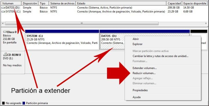 Reducir una particion existente para dejar espacio libre donde crear una nueva Reducir una particion existente para dejar espacio libre donde crear una nueva