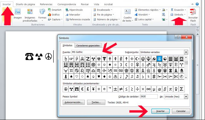 Insertar símbolos y signos en Microsoft Word Insertar símbolos y signos en Microsoft Word