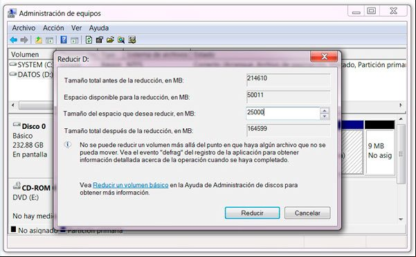 Tamaño del espacio a reducir