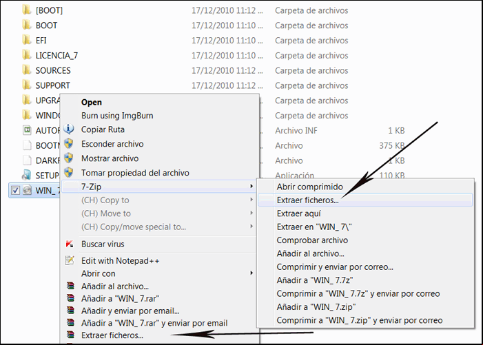 Extraer los archivos de instalación de Windows 7 de un archivo iso