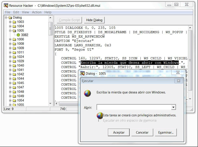 Cambiar un cuadro de dialogo con Resource Hacker Cambiar un cuadro de dialogo con Resource Hacker