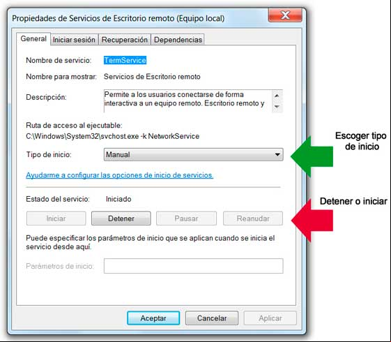 Configurar la forma de inicio de un servicio Configurar la forma de inicio de un servicio