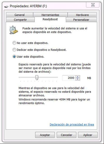 Usar ReadyBoost en Windows