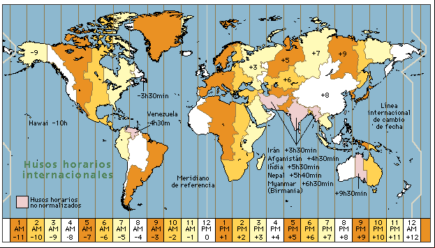 Mapa de zonas y husos horarios del mundo Mapa de zonas y husos horarios del mundo